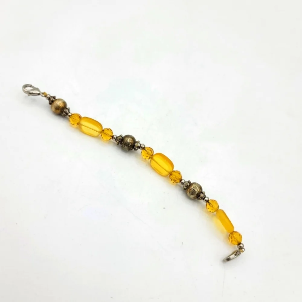 Silver and Amber Colored Faceted Glass Bead 5" Necklace Extender Vintage - Picture 7 of 7